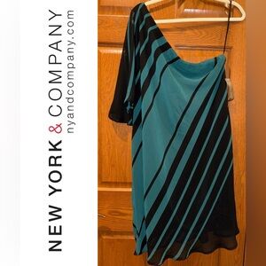 NWT Eva Mendes for NY&Co XL Green Black One Striped Shoulder Knee Length Dress